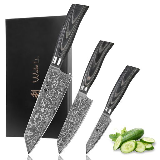 WakoliEPOBダマスカス包丁セット4本組牛刀包丁170mm・中型牛刀包丁120mm・小型牛刀包丁90mm67層ダマス..