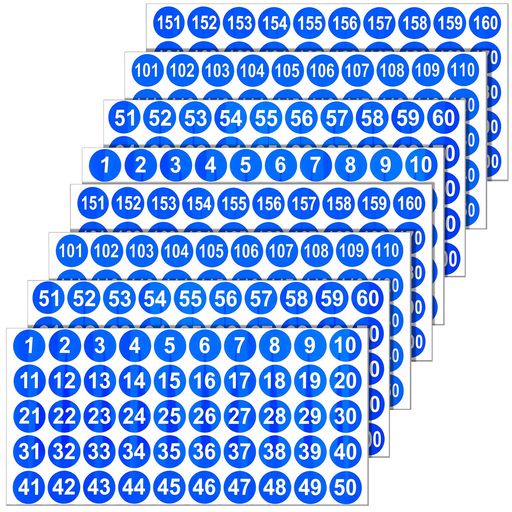DIYEAH8枚セットナンバーシール番号ステッカー数字シール1~200連番自己粘着式丸型防水オフィス整理収納分類用25mm