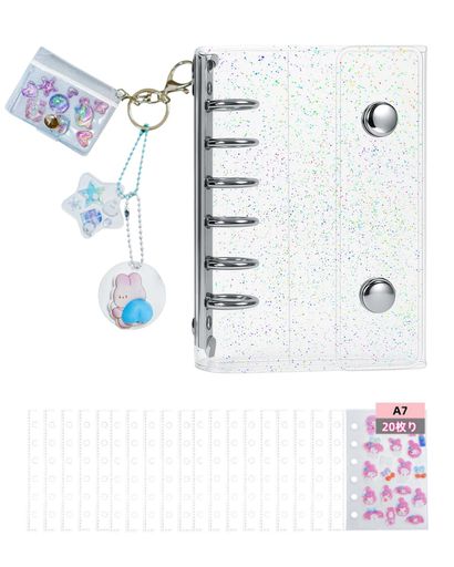 RichPeachA7シール帳シール交換用【リフィルx20枚付き・キーホルダー式mini帳付・可愛らしいキーチェーン仕様DIYPP製シートx2枚付・カラフルなDIYデコレーションチェーン2本付き】台紙プラバ…