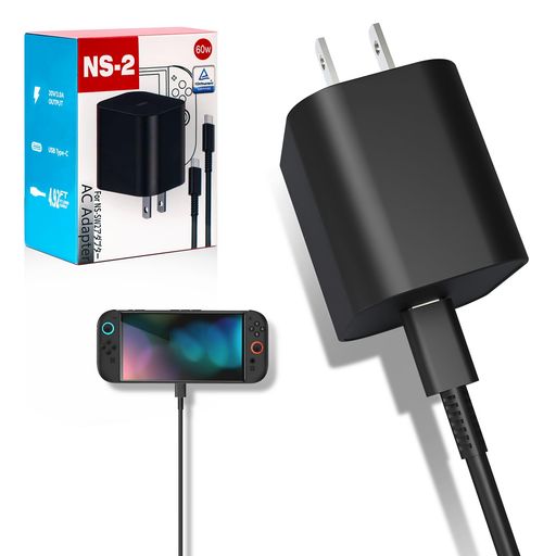 Switch2用 ACアダプター 充電器 60W PD急速充電 ACアダプター TVモード接続可能 PSE認証済 過充電保護 1.5mケーブル付属 Switch OLED/Switch Lite/スマホ/タブレット 多機種対応
