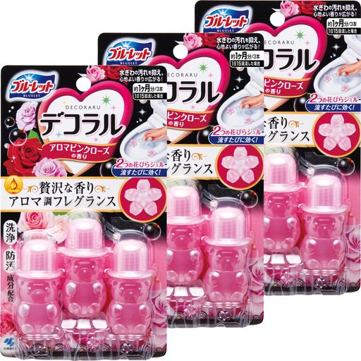 乐天商城 - 【まとめ買い】ブルーレットデコラルトイレ便器の水ぎわキレイを保つ花びらジェルアロマピンクローズの香り約30日分x3個