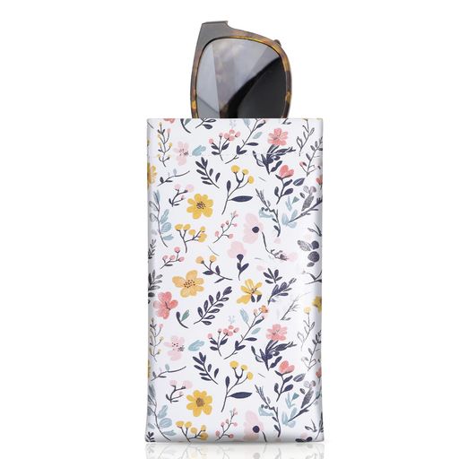Rakuten - [MoKo]メガネケースメガネポーチ眼鏡収納PU製スプリング留め式防滴可能擦り傷防止小物入れ持ち運びには便利PinkYellowFlower