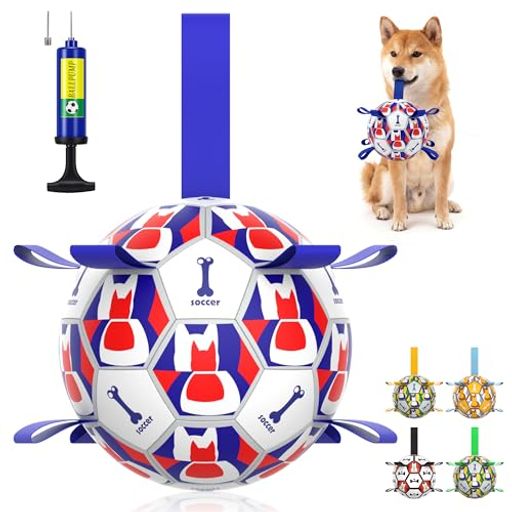 COSOWO犬用ボール犬おもちゃサッカーボール安全安心TPU素材頑丈引っ張り嚙みおもちゃ投げるおもちゃ運動不足解消嚙み癖解消エアポンプ付き15cm(ブルー)