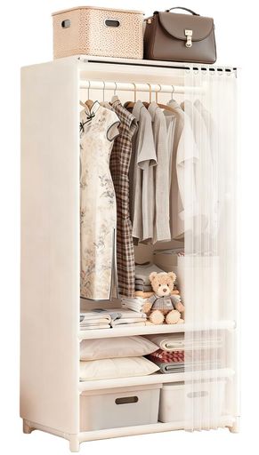 SIRUNLYワードローブクローゼットハンガーラック1列棚幅70x奥行き45x高さ165.8cm防塵カーテン付き大容量洋服収納ラック衣類靴帽子小物整理棚安定頑丈多機能省スペースリビング寝室寮に最適…