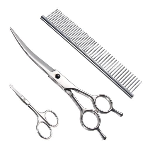 LESNICトリミングシザーカーブシザーコームミニハサミ猫犬トリミングハサミペットはさみ鋏簡単安全ペット用シザーカーブバサミ