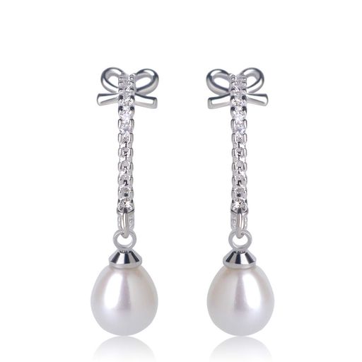 MECHOSEN PEARL 蝶結び パールピアス シンプルデザイン 淡水養殖真珠耳飾り クリスタル ...