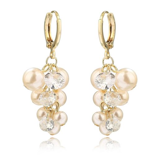 VICAKER Pearl Zirconia Long Simple Design Sparkling Fashion Earrings for Women Popular Hypoallergenic Ring Earrings 18K Gold Earrings Women's Earrings