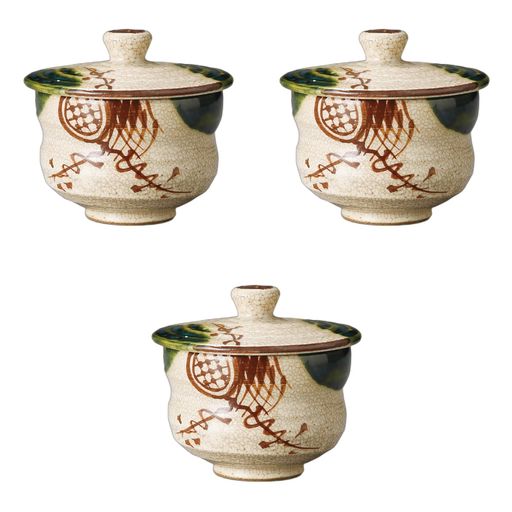 セトモノホンポ(Setomonohonpo) 3個セット 織部蓋付煎茶(手造り) [ 8x8.5cm ] | 煎茶陶磁器