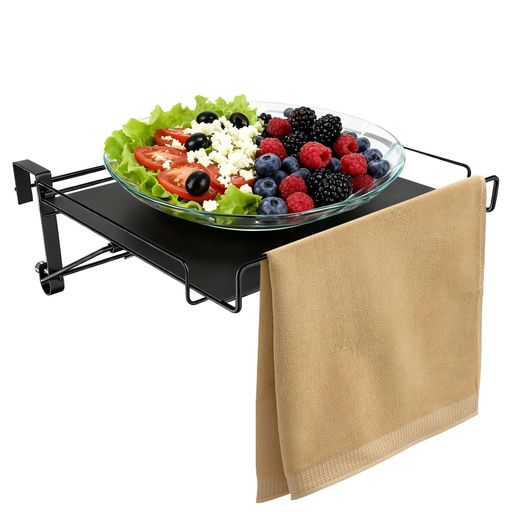 Clearcozyキッチンツールラック折りたたみキッチン作業台拡張テーブル引掛け式ミニ調理台補助キャビネットドア掛け吊り下げ棚多機能収納ラック調味料置きタオル掛けレシピ置き置物棚省…