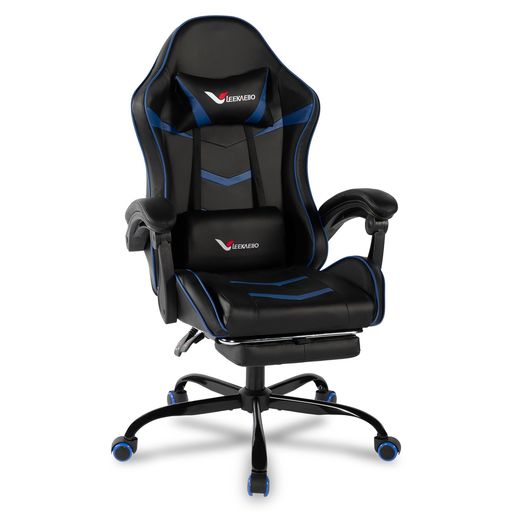 LEEKAElIO ゲーミングチェア オフィスチェア 人間工学 オットマン付き PC チェア(ブルー)
