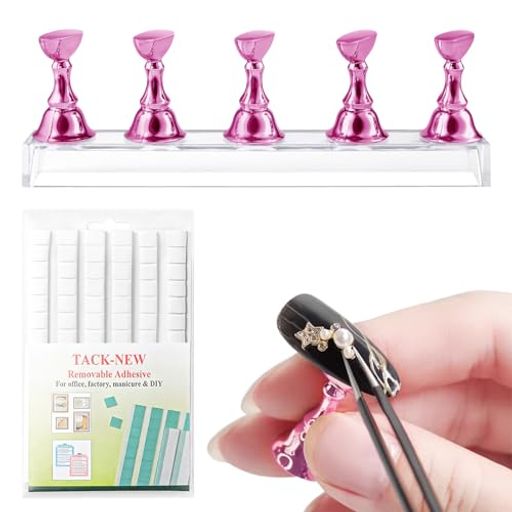 ネイルチップスタンド ピンク ネイルスタンド マグネット内蔵 チップ練習台 固定用粘着クレイ ネイルアート 取り外しが簡単です 台座スタンド (ピンク)