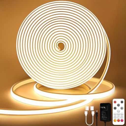 Lamomo10MCOBLEDテープライトIP65防水高輝度LEDテープ3000K調光可能電球色ネオンチューブライトリモコン付きシリコン曲がりやすい切断可能間接照明/DIY装飾/インドア/寝室/キッチン/リビングル…