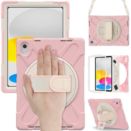 Moogukadan iPad A16 第11世代/iPad 10 第10世代 10.9インチ用のケース 斜め掛け カラフル 360°回転 スタンド ショルダーストラップ ハンドベルト ペンホルダー付き 頑丈 耐衝撃 シリコン カバー キ…
