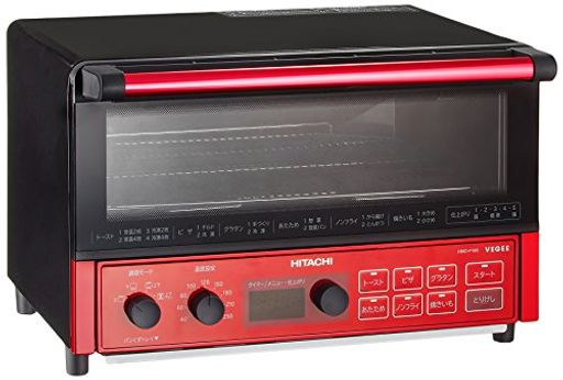 Vertical Type Toasters - 日立コンベクションオーブントースター1300W4枚焼き遠赤ヒーターノンフライ調理HMO-F100Rレッド