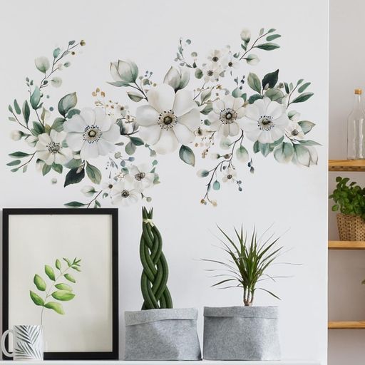 花 植物 蝶 壁紙シール 白,青,ピンクの花 はがせる おしゃれ 北欧 diy wall sticker decoration ウォールステッカー 観葉植物 アート 壁 装飾 オシャレな部屋インテリア ウォールデコ ポスターステ…