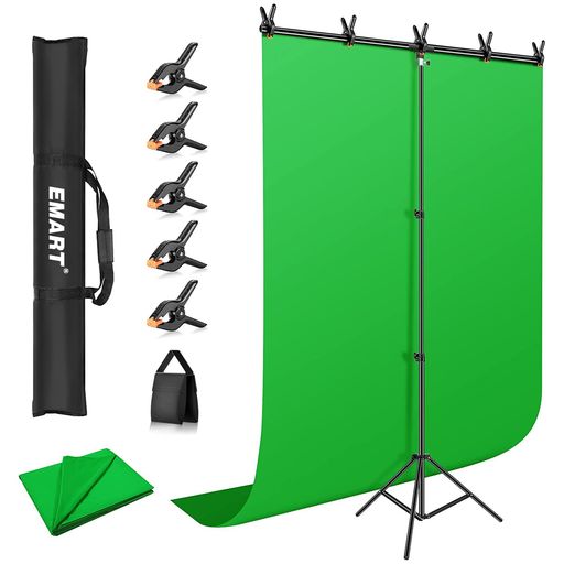 EMART背景スタンドT字背景スタンドセット150X260cm撮影スタンド幅、高さ調節可能グリーンバック150x200cm生放送、web会議、ビデオ通信、動画などに適用背景布