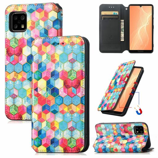 AQUOS SENSE5G ケース AQUOS SENSE 4 手帳型 綺麗 かわいい シャープ アクオス センス4 ライト ケース ストラップ付き 2枚カード収納 神秘的 カラフル SENSE4 BASIC A003SH ワイモバイル ケース