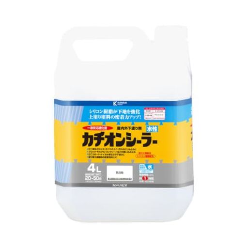 内装/外装 【乾燥・塗重時間】 【20°C】乾燥時間:約 1 時間 塗重時間:約 2 時間以上 【冬期】乾燥時間:約 2 時間 塗重時間:約 4 時間以上 【塗り面積(1回塗り)】 2L:平方メートル:約 10 ~ 25 m2 タタミの広さ:約 12 枚分 4L:平方メートル:約 20 ~ 50 m2 タタミの広さ:約 24 枚分 7L:平方メートル:約 35 ~ 85 m2 タタミの広さ:約 42 枚分 14L:平方メートル:約 70 ~ 170 m2 タタミの広さ:約 84 枚分 【特徴】 ■[密着性UP! ]カチオンのプラスイオンと素地、旧塗膜のマイナスイオンが電気的に引き合い、密着性を高めます。 ■[密着性 &amp; 耐久性がUP! ]シリコン配合の反応硬化タイプなので密着性と耐久性をさらに向上させます。 ■[扱いやすいペンキ]水性なので臭気も弱く、取り扱いも簡単です。