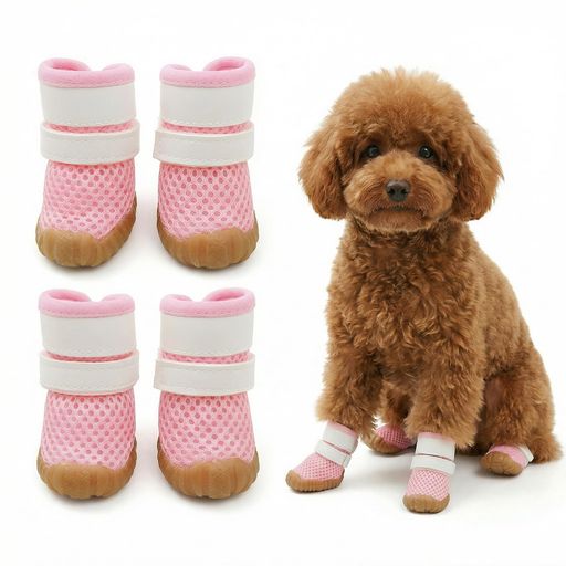【帰宅後足拭き不要】犬靴犬用通気性シューズ滑り止めゴム底マジックテープでしっかり固定5サイズ多色体重1.5～9kg対応(ピンク2XL)