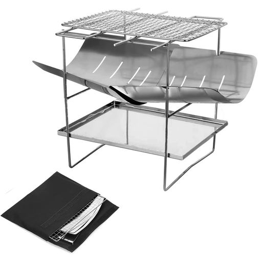 一台3役焚き火台コンパクト焚火台バーベキューコンロ軽量キャンプ用品炊き火台たき火台収納ケース付き(灰受セット版)