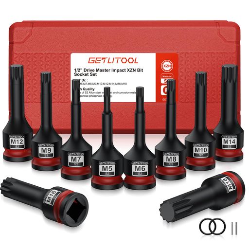 GETLITOOL10PCSインパクトXZNビットソケットセットS2スチール硬度HRC58-62【M5-M18】