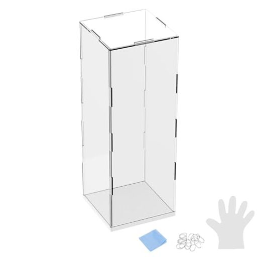 M METERXITY 1パックのアクリルディスプレイケース 3.9x3.9x11.8インチ/10x10x30cmのアクリルクリアディスプレイケースボックス コレクション用の黒い木製ベース付き 防塵ショーケース[ホワイト …