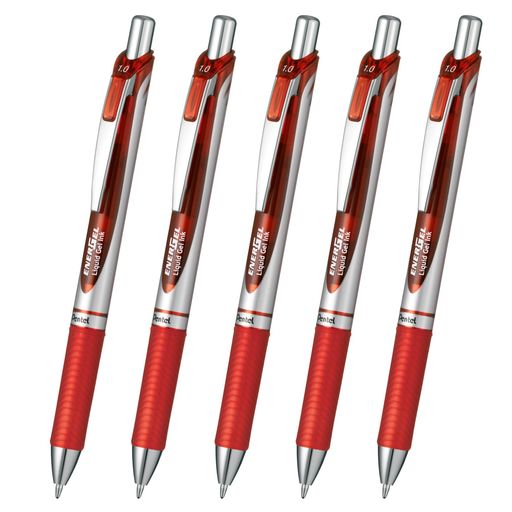 【特長】スッと書けてサッと乾くゲルインキボールペン 【ボール径】1.0mm 【インキ色】赤 【1本あたり本体サイズ/重さ】幅 16 x奥行 11mm x 長さ 147mm/13g 【材質】後軸・頭冠=再生PC ノック・前軸=ABS・樹脂メッキ グリップ=エラストマー クリップ=鉄