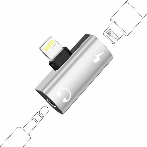 ライトニングイヤホン変換 2in1 MFi認証 Lightning-3.5mm変換アダプター 急速充電+...