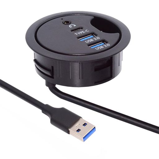 Cablecc2ポートUSB3.0ハブサウンドカードUSB-CUSBスプリッター60mmデスクグロメットドックステーションヘッドフォンマイクオーディオインターフェースデスクトップPCデスク用(USB
