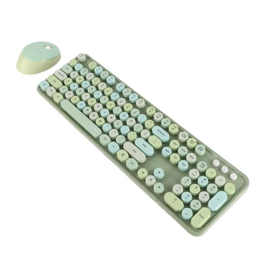 ワイヤレスキーボードとマウスのコンボ、かわいい丸いレトロなキーキャップと5つのボタンを備えた104キーキーボード素敵なマウスキット、 XP / 7 / 8 / 10(緑)