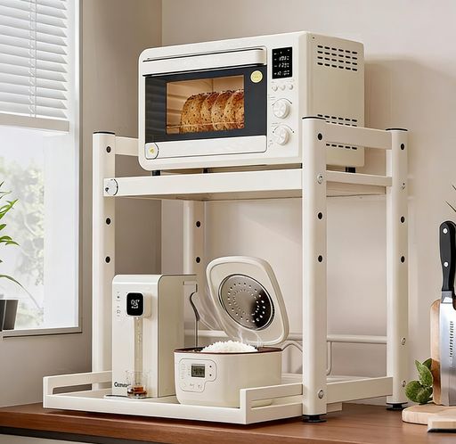 レンジラック電子レンジラック高さ調節4段スライド棚付きキッチンラックレンジ上ラックキッチン収納2段省スペース組み立て簡単スチール製(59x39x59cm)