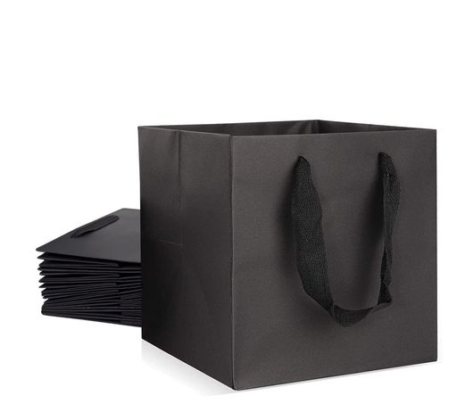 Ouyesギフトバッグ、厚手の無地紙袋10点セット【S黒】、ギフトボックスギフト包装トートバッグ15*15*15cmあらゆる種類のホリデーギフト包装に適しています