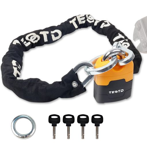 TEOOTDバイクロック極太チェーンロック高い耐切断性パッドロック付き自転車原付オートバイ盗難防止頑丈..