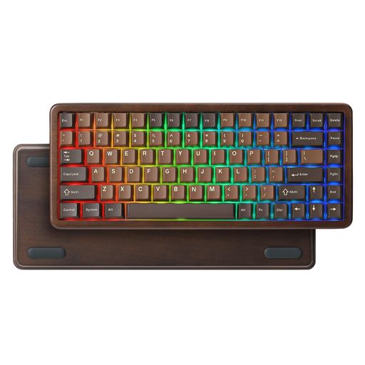 YUNZII WOOD84 ワイヤレスメカニカルキーボード 75%レイアウト 木製 ゲーミングキーボード BT/2.4G/USB-C 3モード RGBバックライト トレイマウント構造 ホットスワップ対応 カスタムキーボード PBT…