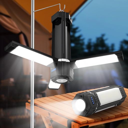 【一台3役·LEDランタン】置き型ライト/吊り下げ型ライト/懐中電灯/非常用信号(白色点滅)/LEDランタンです。LEDランタンのパネルは90°の範囲内で任意の角度に調整でき、閉じた状態で置き型ランプとなり、開くと天井灯となります。LEDランタン正面にCOB面光源技術が採用されており、均一な面で発光するため、光りのバラツキを抑え、直視できない程の眩しい光を照らし、120度の広角で照射し、より幅広い範囲を真昼のように照明できます。先端LEDライトを点灯させると懐中電灯としてご利用でき、生活予備と緊急状況に完璧に適応します。 【12000mAh大容量】このLEDランタンは、12000mAhの大容量バッテリーを搭載しており、強力なモードで使用した場合、8〜150時間連続点灯できます。輝度Maxで最短10時間、輝度Minで最長150時間連続点灯できます。これは非常に便利な携帯ランタンで、一度の充電で柔らかい光モードを数日間使用できます。夜釣り、アウトドア、現場工事、車の修理、倉庫照明、停電対策、災害対策、緊急時などに必要な屋外照明に適している。