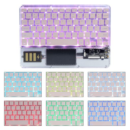 NAMOTUOFO Bluetoothキーボード タブレット用 透明キーボード マルチぺリング3台同時 タッチパッド付き バックライト付き 英語配列 Type-C充電 軽量 超小型 超薄型 コンパクト テンキーなし