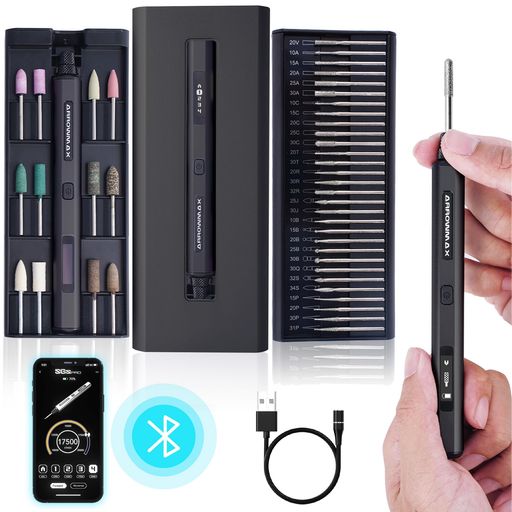 ARROWMAXミニコードレス彫刻ペン研磨ペンアルミケース付き42ビットスマートモーションコントロールOLEDAPPワイヤレス磁気充電ジュエリー木材ガラス彫刻用(SGSPRO)ブラック