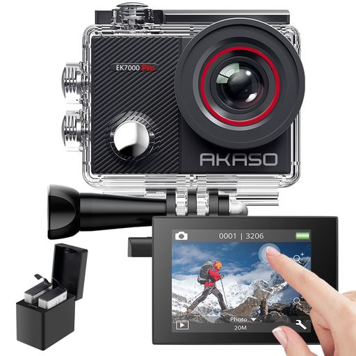 AKASOEK7000Proアクションカメラ4K2000万画素タッチパネル式Type-C外部マイク対応手ブレ補正WIFI搭載広角レンズ40m防水水中カメラHDMI出力スポーツ2つ1350mAhバッテリー豊富なアクセサリー