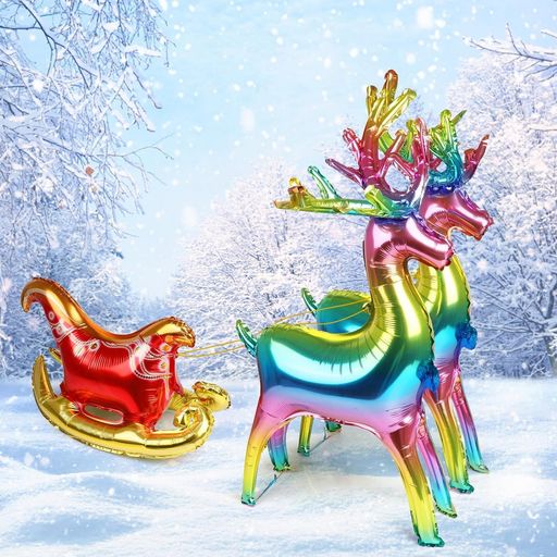 乐天商城 - クリスマス風船トナカイそり台3Dアルミ風船クリスマス装飾バルーントナカイのそりスタンディングバルーンXmas3個セットジャンボバルーン漫画森林馴鹿(カラー大きい)