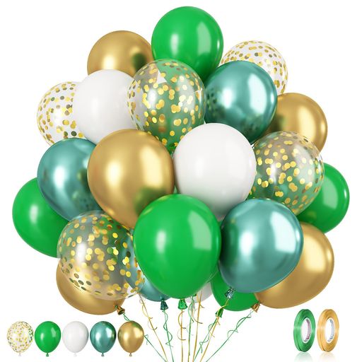 バルーン風船50個グリーンゴールドホワイト10インチゴム風船豪華セット誕生日飾り付けラテックス風船紙..