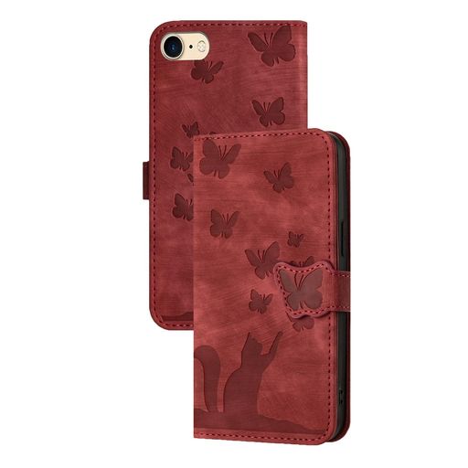 Vlimus iPhone SE 第3世代 ケース 手帳型 iPhone SE 2020 ケース iPhone8 ケース 手帳型 iPhone7 ケース iPhone SE2 用 スマホケース 手帳型 猫芝居蝶模様の表紙デザインと肌のような手触り