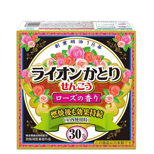 ライオンかとり線香30巻箱入りローズの香りEM