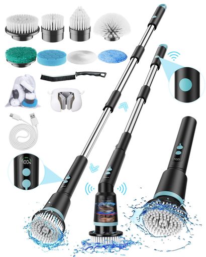 Kimeetol電動お掃除ブラシバスポリッシャーお風呂掃除ブラシ長さ伸縮可能手持ち式IPX7防水9種類の多機..