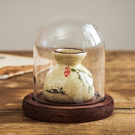 MiniMood陶磁器製牙楊枝立て(手捏ねテクスチャ·レトロ中国風デザイン·防塵防水·多機能収納)ガラスドー..