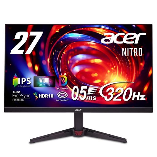 Acer 27インチ WQHD 10億7000万色 IPS 非光沢 320Hz 0.5ms(GTG) AMD FreeSync Premium DCI-P3 90% HDR10 ブルーライトシールド HDMI 2.1 DisplayPort v1.4