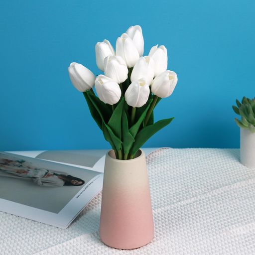 VaryFloral造花インテリア10本入りホワイト白いフェイクフラワーフラワーアレンジメントチューリップフラワーおしゃれブーケアーティフィシャルフラワーアートフラワーはなたば贈り物結…