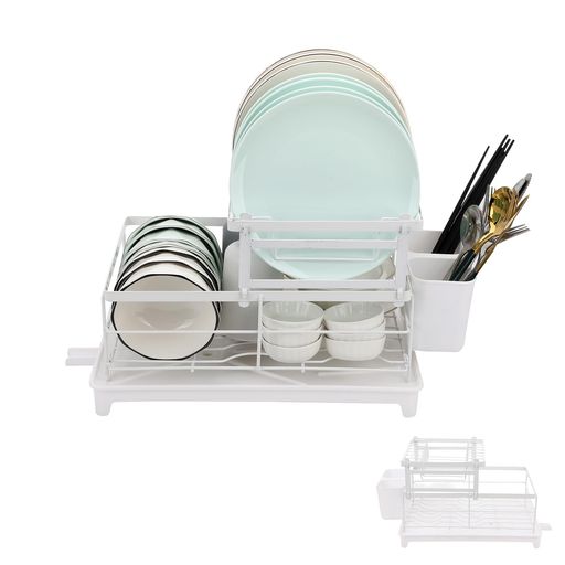 【Vaspo】キッチン用食器水切りラック2段式水槽上置きタイプ自動排水機能付き箸置き付属自然乾燥可能簡..