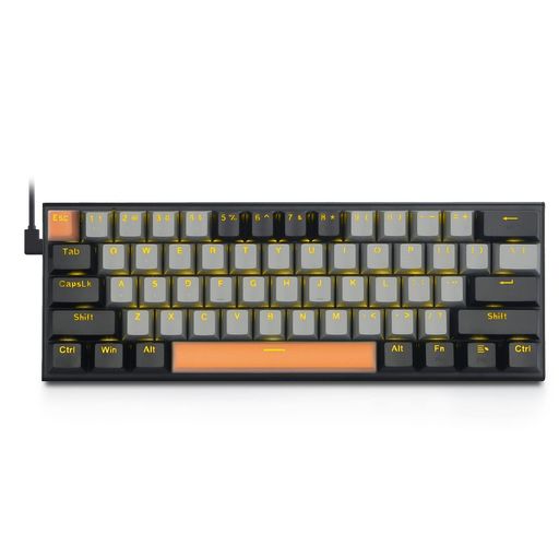 e元素メカニカルキーボード61キー赤軸を採用のゲーミングキーボード黄色のLEDバックライト付き60%小型コンパクトキーボードUSB有線英語配列Windows/Macに対応ゲーム用キーボード(グレー+ブ…