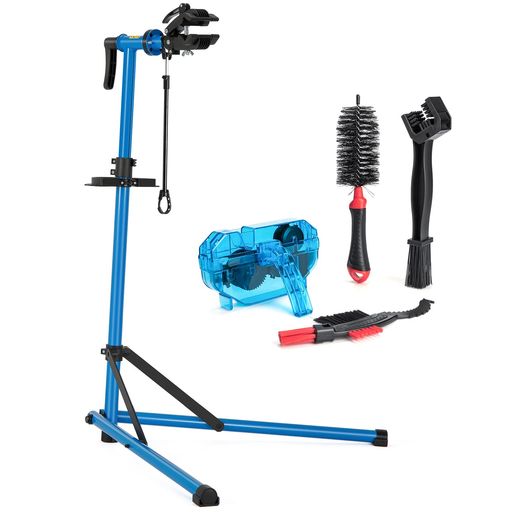 CXWXC自転車メンテナンススタンドワークスタンドクリーナーセットロードバイクスチール製高さ/角度調節可折りたたみ式ディスプレイスタンド工具トレー/ハンドル支えバー付ブルー(CX-C10BU)
