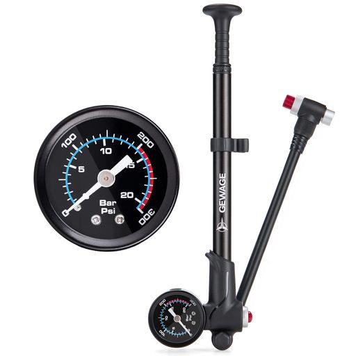 GEWAGE 自転車 サスペンションポンプ 300psi/20bar ショックポンプ ゲージ付き 米式バルブ対応 MTB用 ブラック